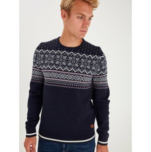 Tmavomodrý vzorovaný sveter s prímesou vlny Blend