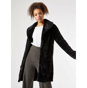 Čierny zimný kabát z umelého kožúšku Dorothy Perkins Tall