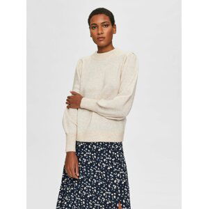 Krémový sveter s prímesou vlny z alpaky Selected Femme