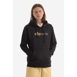 Mikina Alpha Industries Alpha Label Hoody 118331.03, pánska, čierna farba, s kapucňou, s potlačou