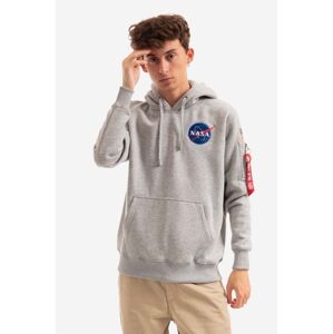 Mikina Alpha Industries Space Shuttle Hoody 178317.17, pánska, šedá farba, s kapucňou, s potlačou