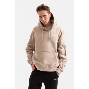 Bavlnená mikina Alpha Industries 118349.627-cream, pánska, béžová farba, s kapucňou, jednofarebná