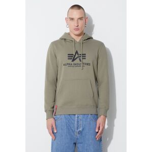 Mikina Alpha Industries Basic Hoody 178312.11, pánska, zelená farba, s kapucňou, s potlačou