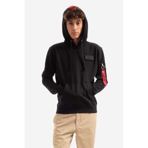 Mikina Alpha Industries Red Stripe Hoody 178314.03, pánska, čierna farba, s kapucňou, jednofarebná