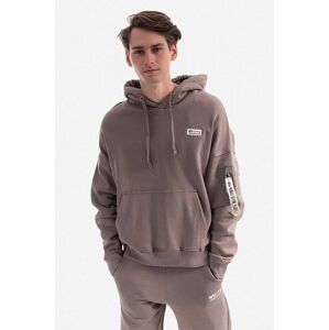 Bavlnená mikina Alpha Industries Organics OS Hoody 118349.628-brown, pánska, hnedá farba, s kapucňou, jednofarebná