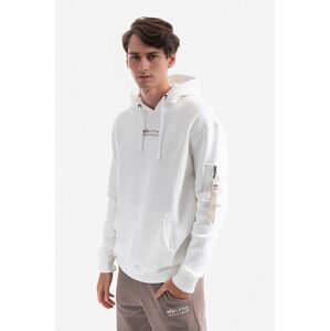 Bavlnená mikina Alpha Industries Organics EMB Hoody 118350.626-white, pánska, biela farba, s kapucňou, s nášivkou