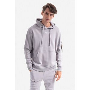 Bavlnená mikina Alpha Industries Organics Emb Hoody 118350.643-grey, pánska, šedá farba, s kapucňou, s nášivkou