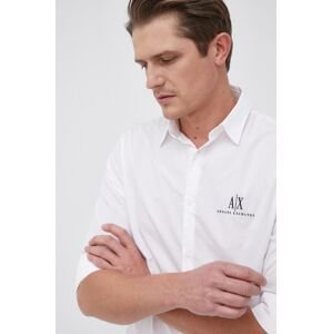 Bavlnená košeľa Armani Exchange pánska, biela farba, regular, s klasickým golierom
