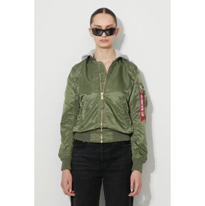 Bunda Alpha Industries MA-1 Hooded Wmn 126003 01 dámska, zelená farba, prechodná