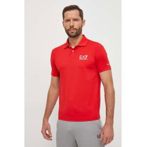 Polo tričko EA7 Emporio Armani pánsky, červená farba, s potlačou