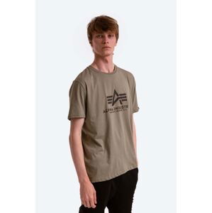 Bavlnené tričko Alpha Industries Basic T-Shirt 100501.11, zelená farba, s potlačou