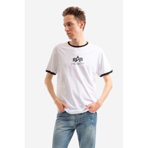 Bavlnené tričko Alpha Industries Tee Contrast 106501.09-white, biela farba, s potlačou