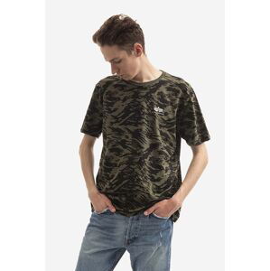 Bavlnené tričko Alpha Industries Basic Tee Small Logo Camo 188505C.634-green, zelená farba, vzorované