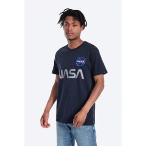 Bavlnené tričko Alpha Industries NASA Reflective T 178501.07, tmavomodrá farba, s potlačou