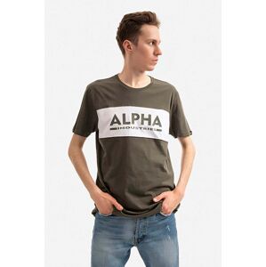 Bavlnené tričko Alpha Industries 186505.526-green, zelená farba, s potlačou