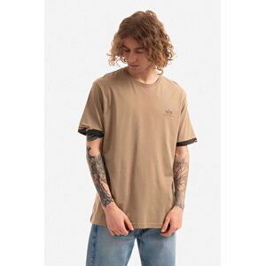 Bavlnené tričko Alpha Industries 106509.408-brown, pánsky, hnedá farba, s potlačou