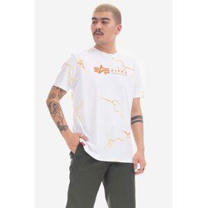 Bavlnené tričko Alpha Industries 106500.91-BIALA, biela farba, s potlačou