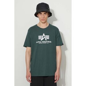 Bavlnené tričko Alpha Industries Basic T-Shirt 100501.610, zelená farba, s potlačou