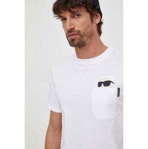Bavlnené tričko Karl Lagerfeld pánsky, biela farba, s potlačou