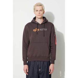 Mikina Alpha Industries Alpha Label Hoody 118331.696, pánska, hnedá farba, s kapucňou, s potlačou