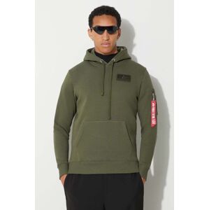 Mikina Alpha Industries Red Stripe Hoody 178314.257, pánska, zelená farba, s kapucňou, jednofarebná