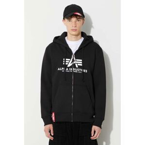 Mikina Alpha Industries Basic Zip Hoody 178325.03, pánska, čierna farba, s kapucňou, s potlačou