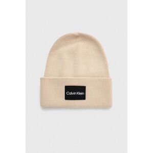 Bavlnená čiapka Calvin Klein béžová farba, z tenkej pleteniny, bavlnená