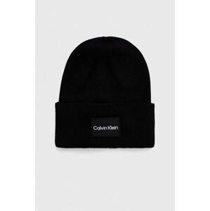 Bavlnená čiapka Calvin Klein čierna farba, z tenkej pleteniny, bavlnená