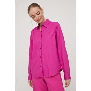 Košeľa HUGO dámska, ružová farba, regular, s klasickým golierom