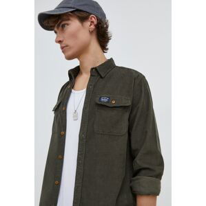 Manšestrová košeľa Superdry zelená farba, regular, s golierom button-down