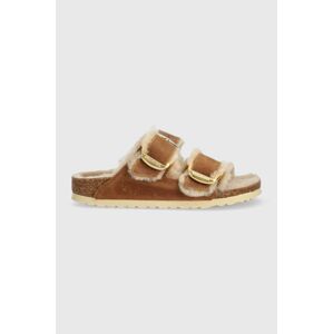 Semišové šľapky Birkenstock dámske, hnedá farba