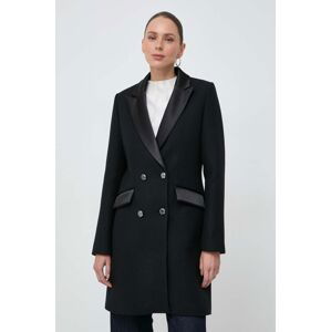 Vlnený kabát Morgan čierna farba, prechodný, dvojradový
