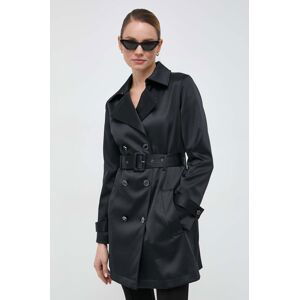 Kabát Guess dámsky, čierna farba, prechodný, dvojradový