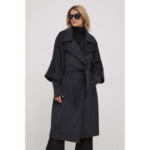 Vlnený kabát Tiffi šedá farba, prechodný, oversize