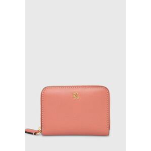 Kožená peňaženka Lauren Ralph Lauren dámsky, ružová farba