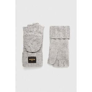 Vlnené rukavice Superdry šedá farba