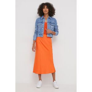 Sukňa Calvin Klein oranžová farba, midi, áčkový strih