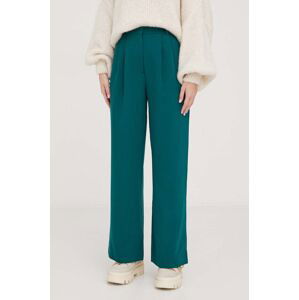Nohavice Abercrombie & Fitch dámske, zelená farba, široké, vysoký pás