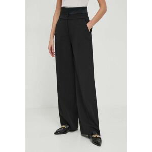 Nohavice s prímesou vlny Calvin Klein čierna farba, široké, vysoký pás