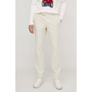 Manšestrové nohavice Karl Lagerfeld béžová farba, priliehavé