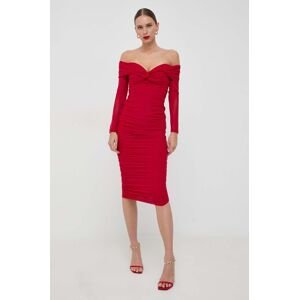 Šaty Bardot červená farba, mini, priliehavá