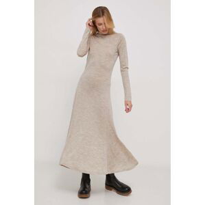 Vlnené šaty Polo Ralph Lauren béžová farba, maxi, áčkový strih