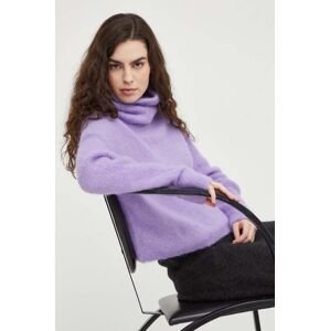 Vlnený sveter American Vintage dámsky, fialová farba, teplý, s rolákom