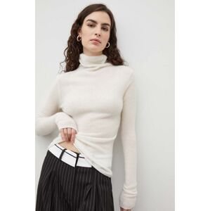 Vlnený sveter American Vintage dámsky, béžová farba, tenký, s rolákom