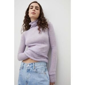 Vlnený sveter American Vintage dámsky, fialová farba, tenký, s rolákom