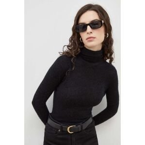 Vlnený sveter American Vintage dámsky, čierna farba, tenký, s rolákom