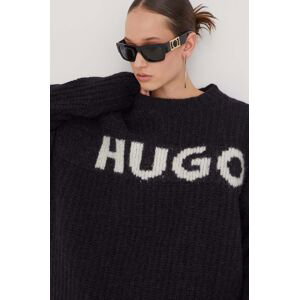 Vlnený sveter HUGO dámsky, čierna farba, teplý