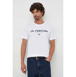 Bavlnené tričko La Martina pánsky, biela farba, s potlačou