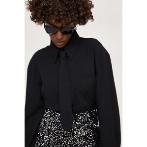 Bavlnená košeľa Answear Lab dámska, čierna farba, voľný strih, s klasickým golierom