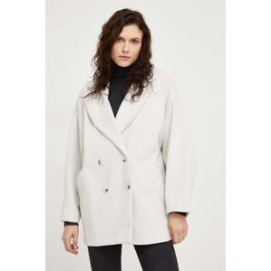 Kabát Answear Lab dámsky, biela farba, prechodný, dvojradový